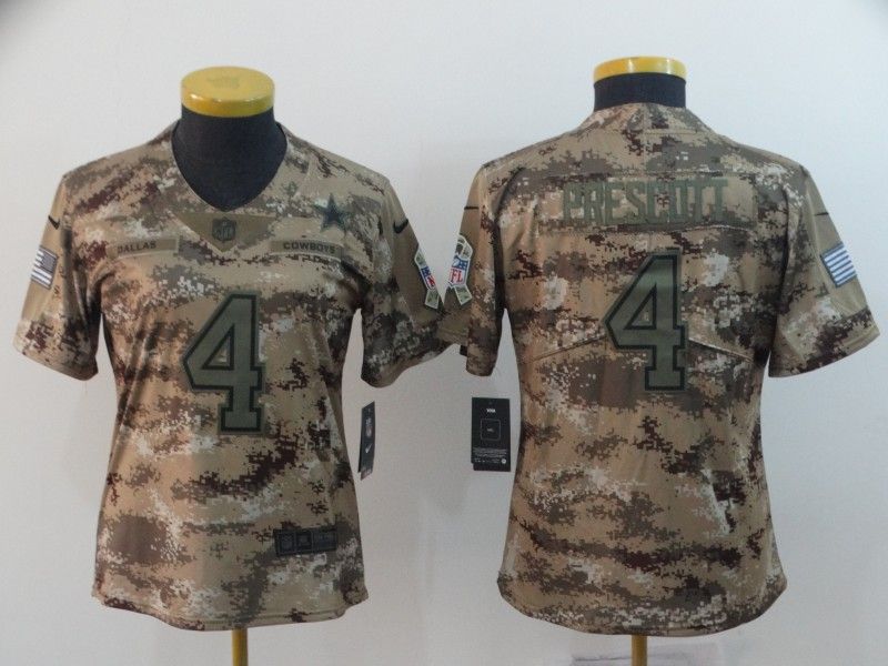 Dallas Cowboys #4 PRESCOTT Olive Salute To Service Women NFL Jersey 02