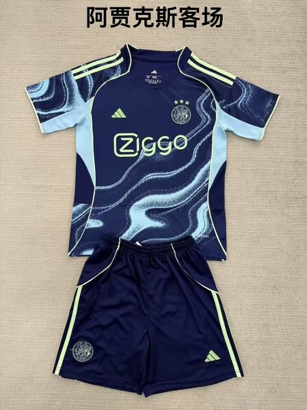 Kids Ajax 25/26 Away Soccer Jersey And Shorts