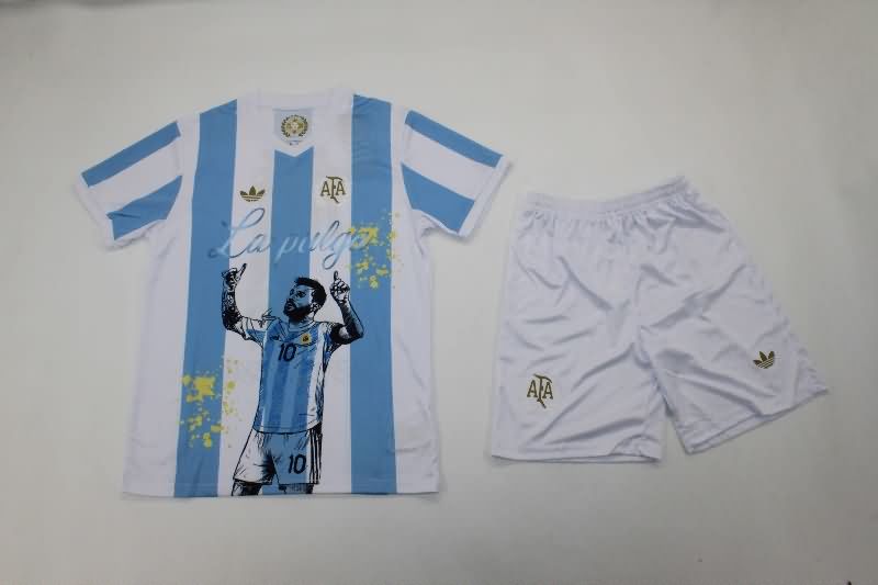 Kids Argentina 2025 Lionel Special Soccer Jersey And Shorts 02