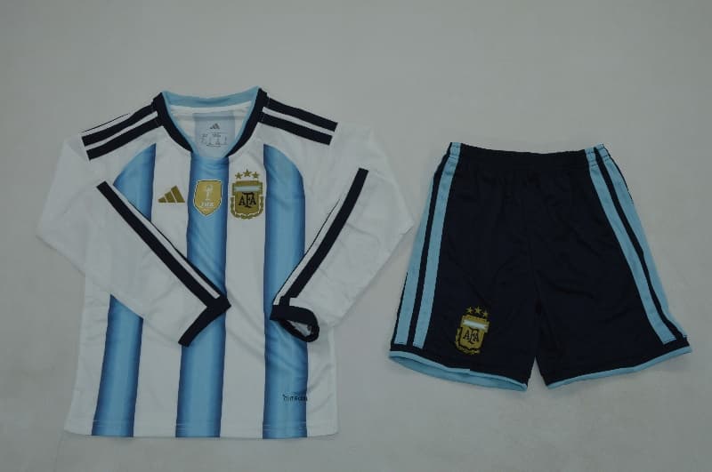 Kids Argentina 2026 World Cup Home Long Sleeve Soccer Jersey And Shorts