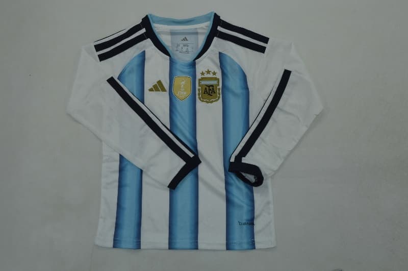 Kids Argentina 2026 World Cup Home Long Sleeve Soccer Jersey And Shorts