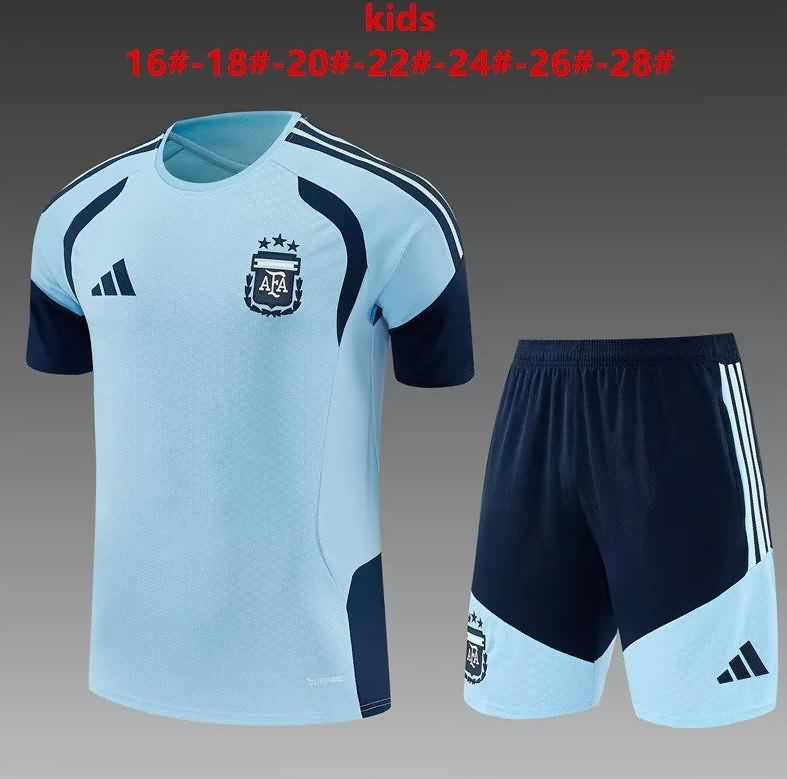 Kids Argentina 2026 Training Soccer Jersey And Shorts 02