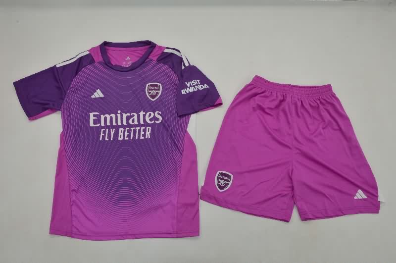 Kids Arsenal 25/26 Goalkeeper Purple Soccer Jersey And Shorts