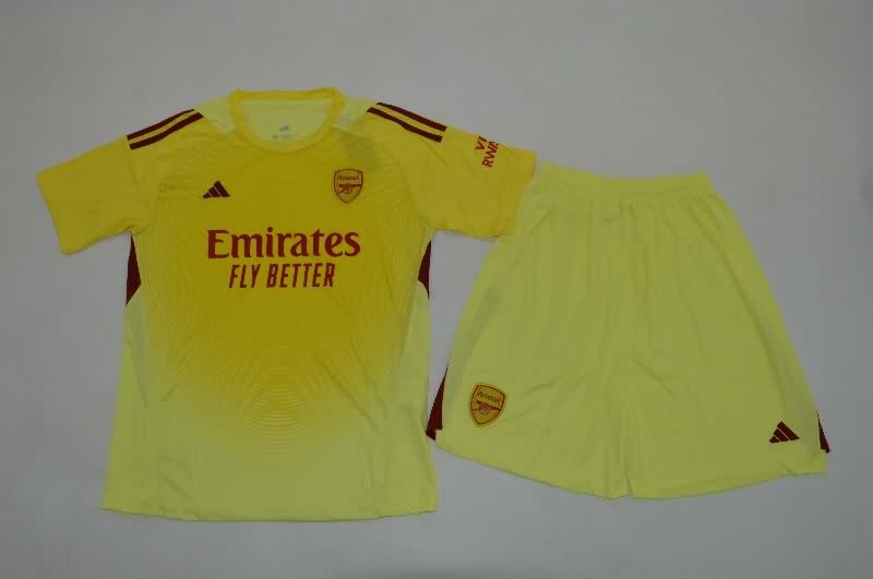 Kids Arsenal 25/26 Goalkeeper Yellow Soccer Jersey And Shorts