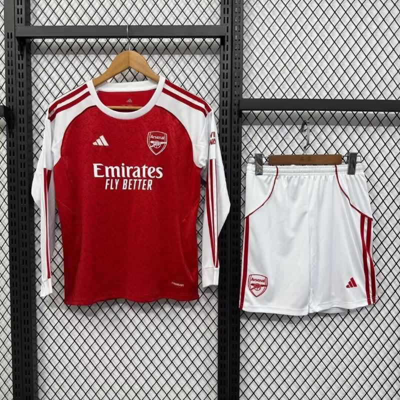 Kids Arsenal 25/26 Home Long Sleeve Soccer Jersey And Shorts