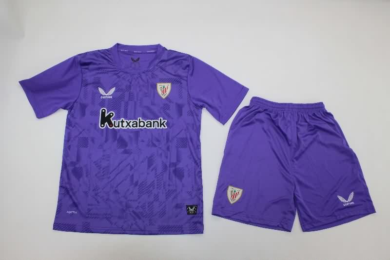 Kids Athletic Bilbao 25/26 Goalkeeper Purple Soccer Jersey And Shorts
