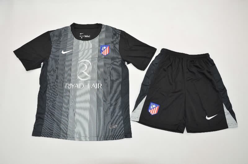 Kids Atletico Madrid 25/26 Goalkeeper Black Soccer Jersey And Shorts