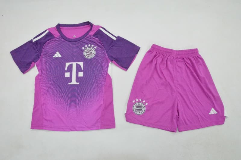 Kids Bayern Munich 25/26 Goalkeeper Purple Soccer Jersey And Shorts