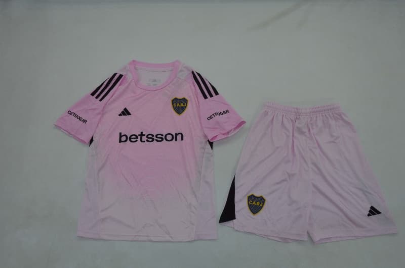 Kids Boca Juniors 25/26 Goalkeeper Pink Soccer Jersey And Shorts