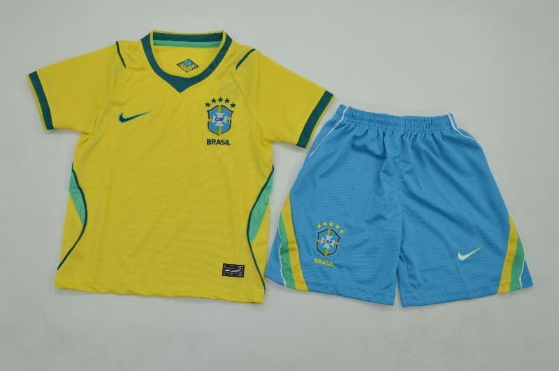Kids Brazil 2026 Home Soccer Jersey And Shorts
