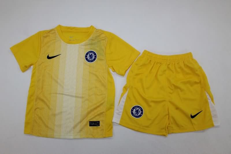 Kids Chelsea 25/26 Goalkeeper Yellow Soccer Jersey And Shorts