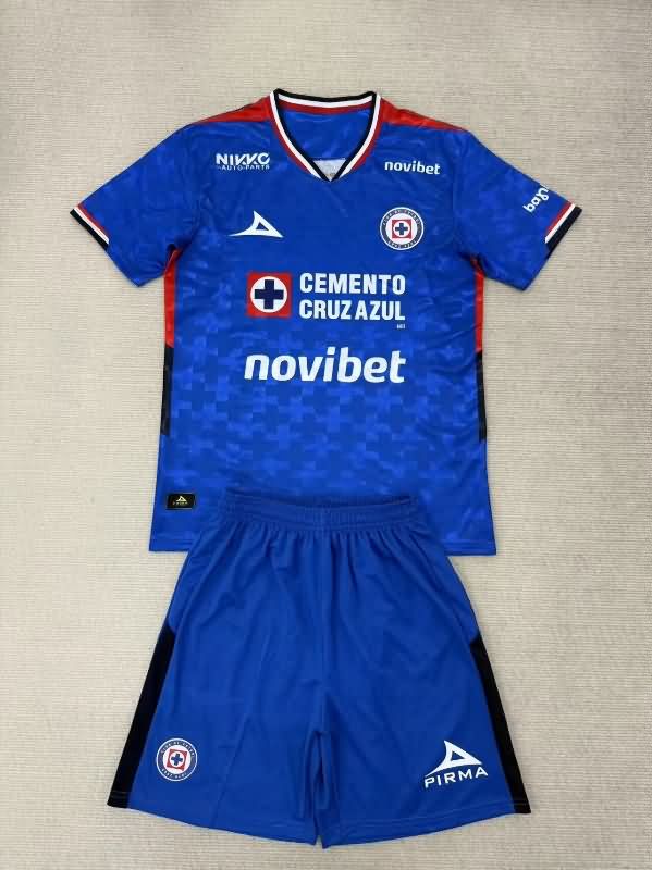 Kids Cruz Azul 25/26 Home Soccer Jersey And Shorts