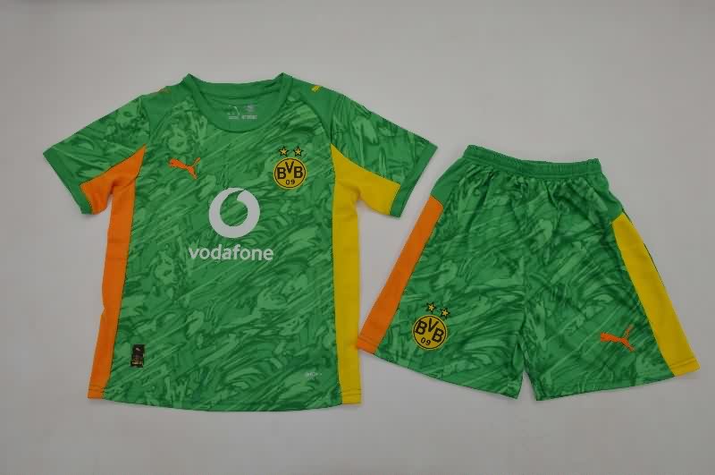 Kids Dortmund 25/26 Goalkeeper Green Soccer Jersey And Shorts