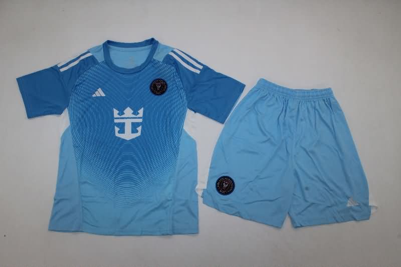 Kids Inter Miami 2025 Goalkeeper Blue Soccer Jersey And Shorts