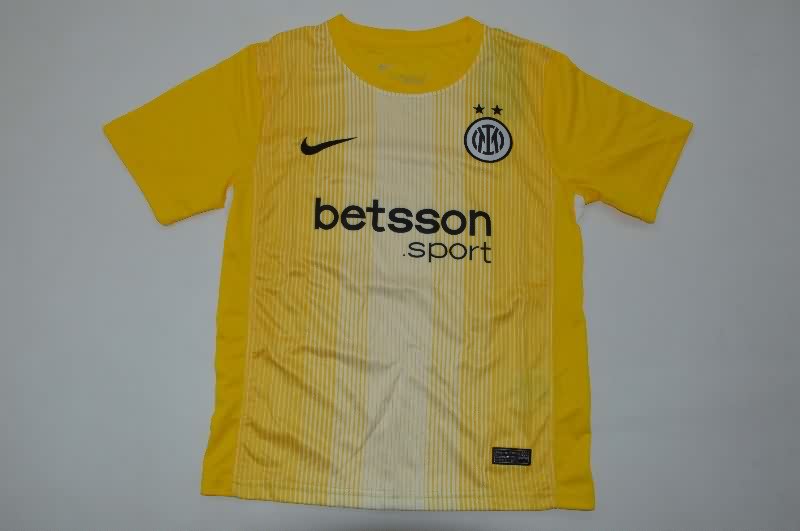 Kids Inter Milan 25/26 Goalkeeper Yellow Soccer Jersey And Shorts