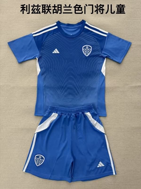 Kids Leeds United 25/26 Goalkeeper Blue Soccer Jersey And Shorts
