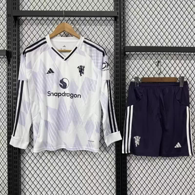 Kids Manchester United 25/26 Away Long Sleeve Soccer Jersey And Shorts