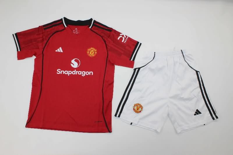 Kids Manchester United 25/26 Home Soccer Jersey And Shorts Leaked