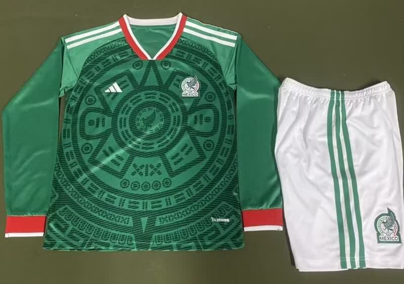 Kids Mexico 2026 World Cup Home Long Sleeve Soccer Jersey And Shorts