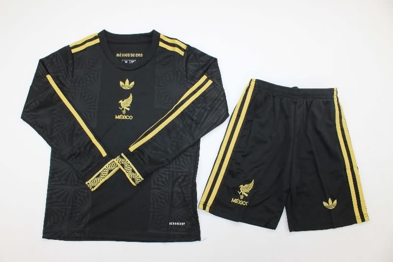 Kids Mexico 2025 Gold Cup Black Long Sleeve Soccer Jersey And Shorts