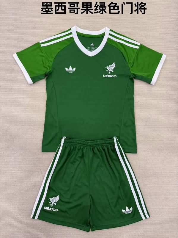 Kids Mexico 2025 Goalkeeper Green Soccer Jersey And Shorts