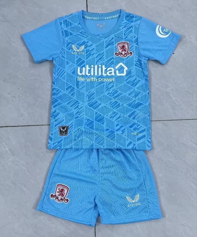 Kids Middlesbrough 25/26 Goalkeeper Blue Soccer Jersey And Shorts