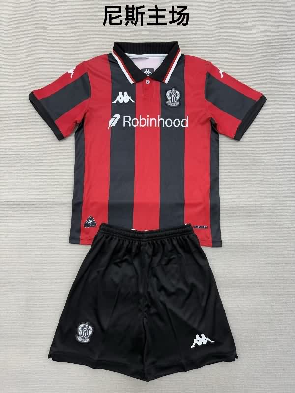 Kids OGC Nice 25/26 Home Soccer Jersey And Shorts