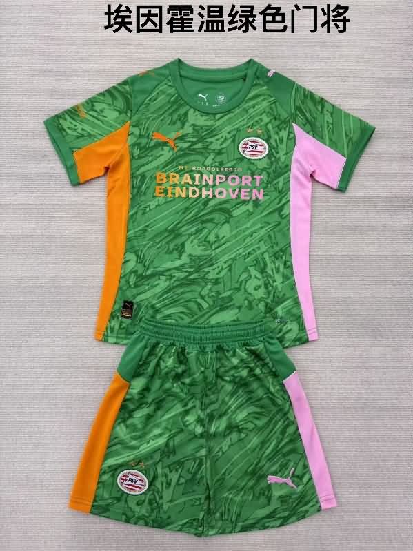 Kids PSV Eindhoven 25/26 Goalkeeper Green Soccer Jersey And Shorts