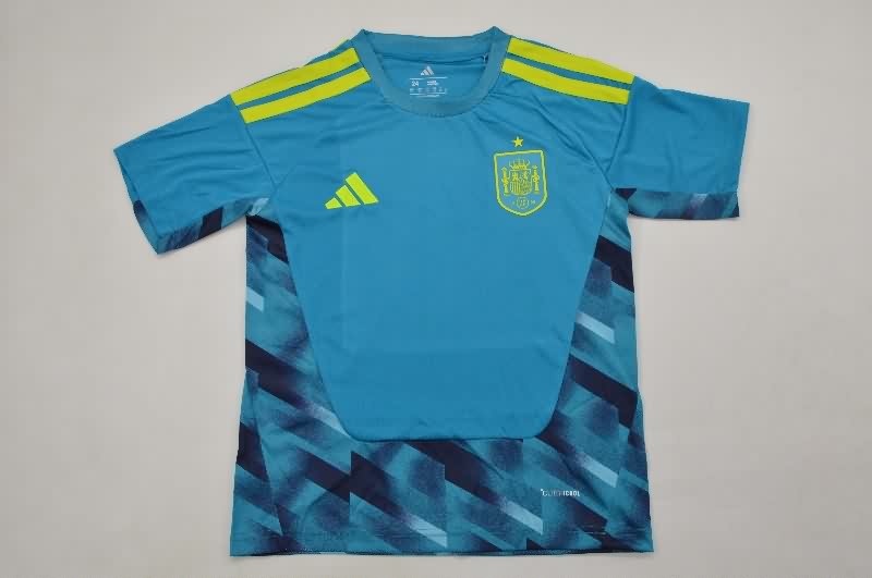 Kids Spain 2026 Goalkeeper Blue Soccer Jersey And Shorts