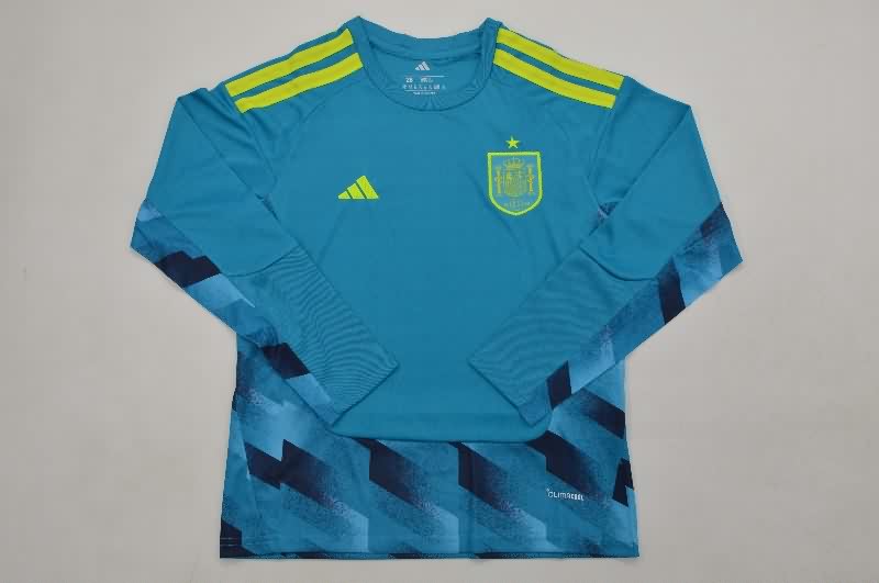 Kids Spain 2026 Goalkeeper Blue Long Sleeve Soccer Jersey And Shorts