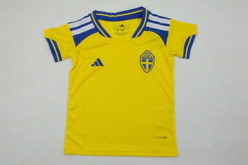 Kids Sweden 2026 Home Soccer Jersey And Shorts
