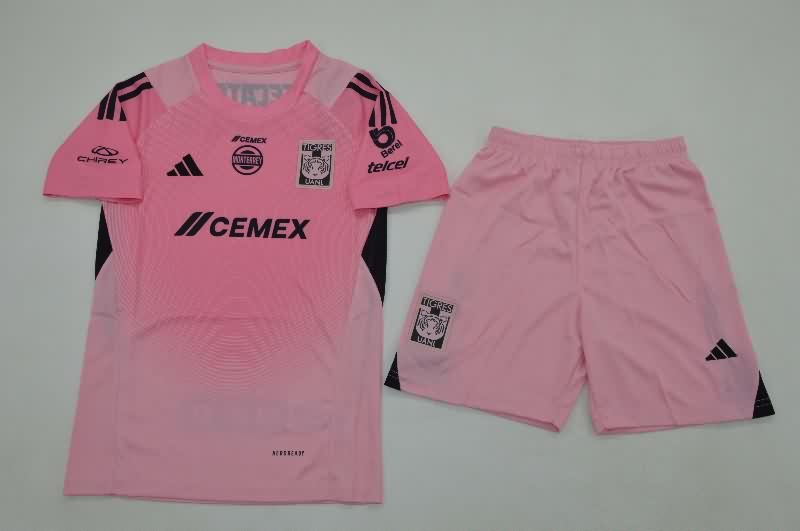 Kids Tigres UANL 25/26 Goalkeeper Pink Soccer Jersey And Shorts