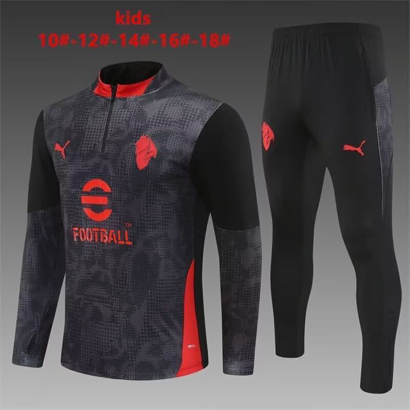 Kids AAA Quality AC Milan 25/26 Black Soccer Tracksuit