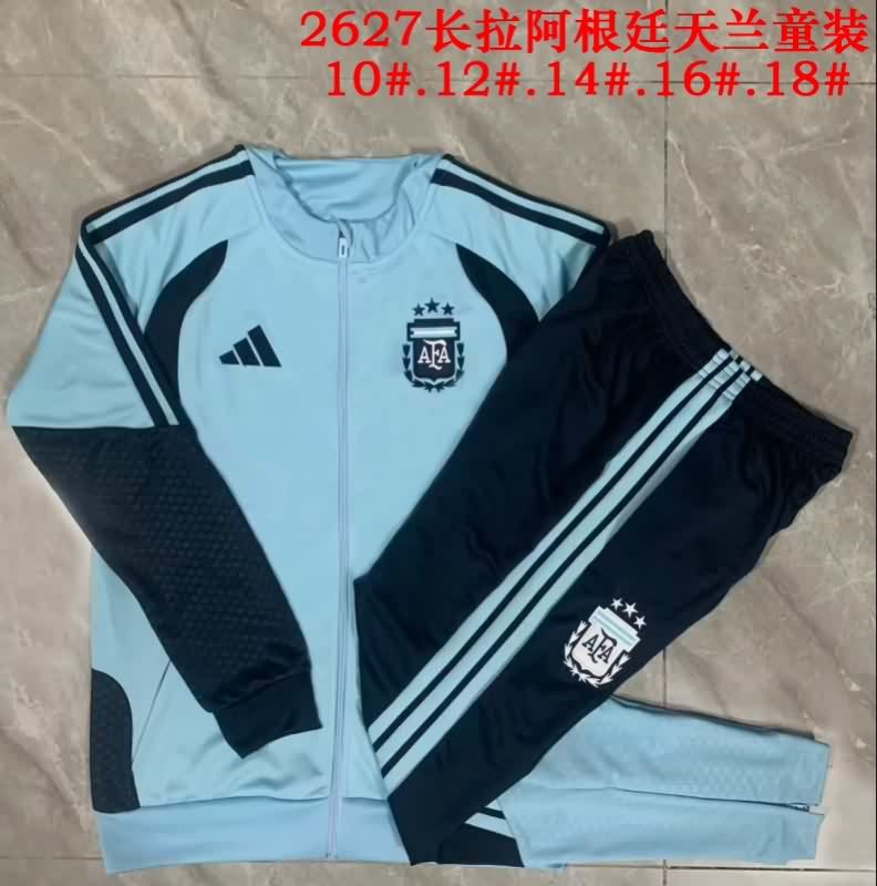 Kids AAA Quality Argentina 2026 Light Blue Soccer Tracksuit