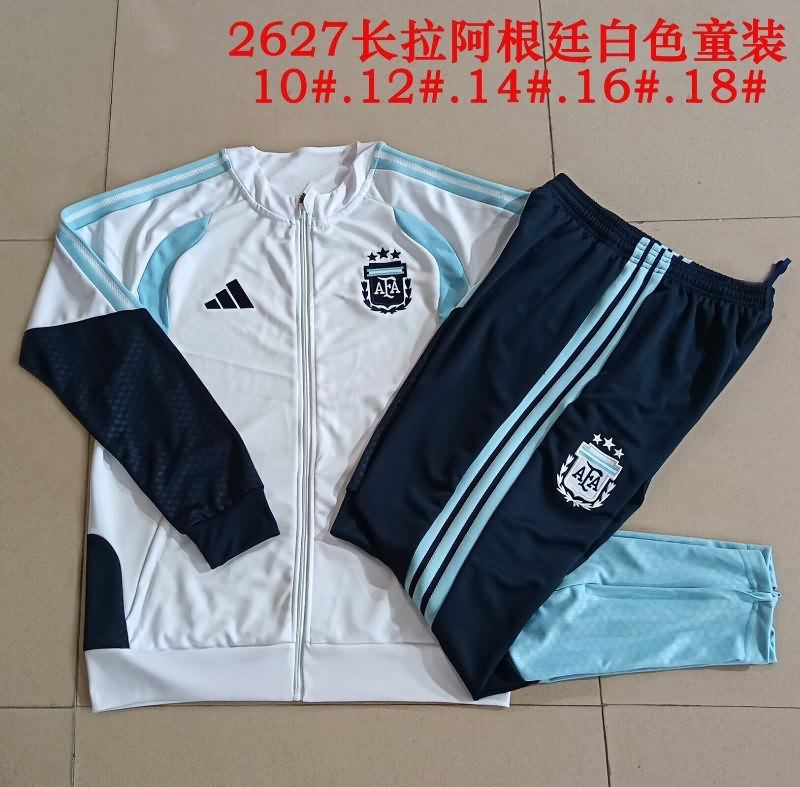 Kids AAA Quality Argentina 2026 White Soccer Tracksuit 02