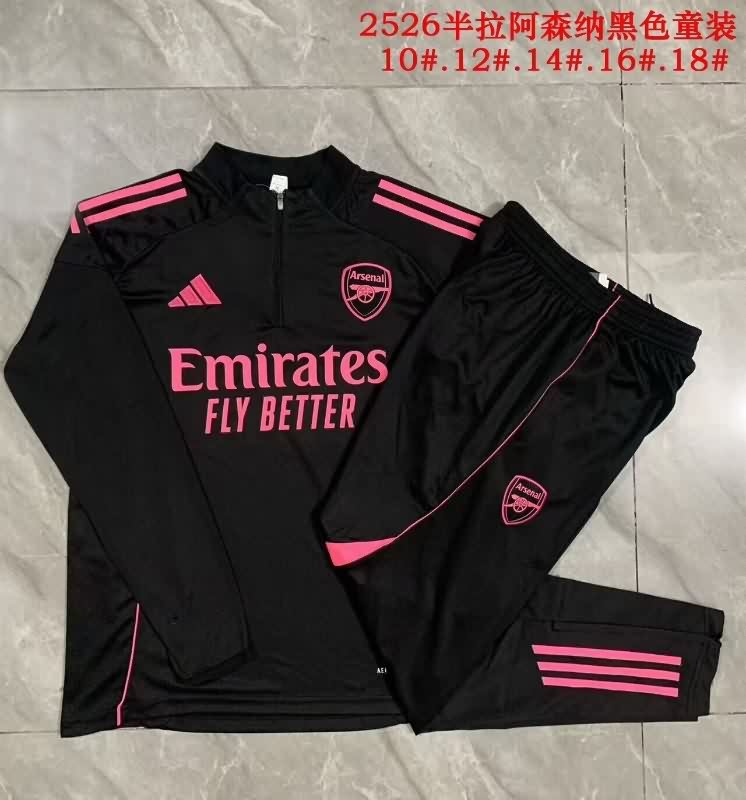 Kids AAA Quality Arsenal 25/26 Black Soccer Tracksuit