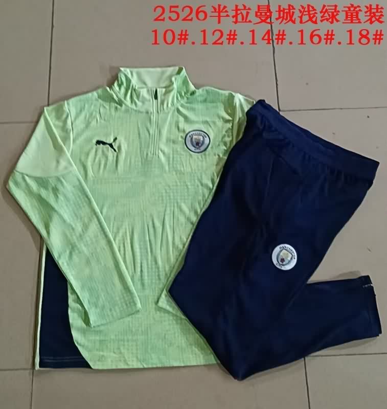 Kids AAA Quality Manchester City 25/26 Green Soccer Tracksuit