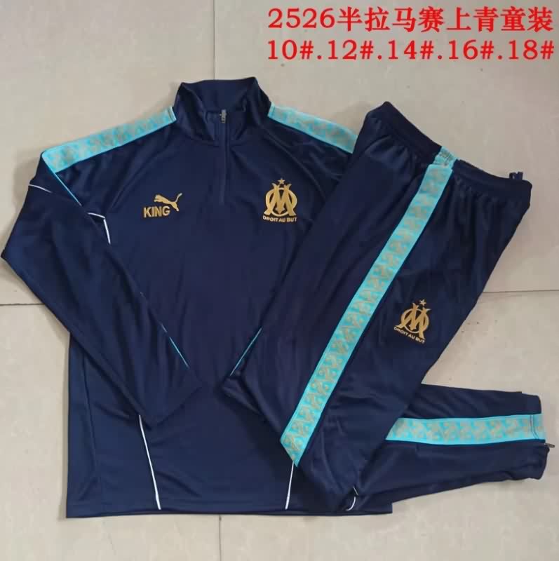 Kids AAA Quality Marseilles 25/26 Dark Blue Soccer Tracksuit 02