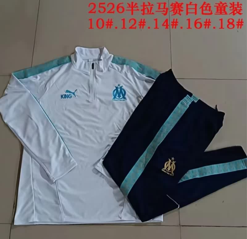Kids AAA Quality Marseilles 25/26 White Soccer Tracksuit