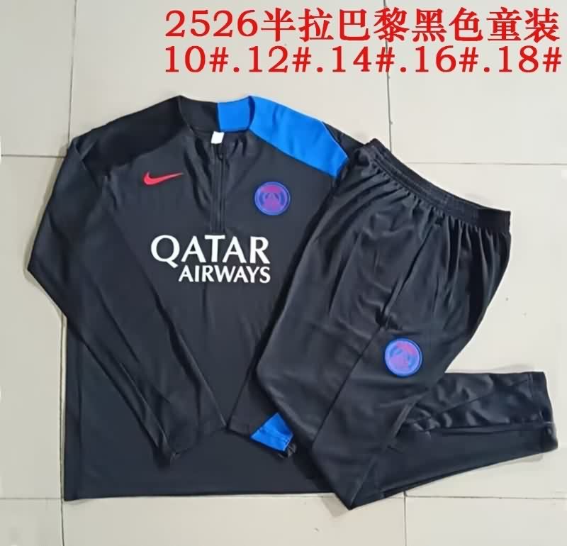 Kids AAA Quality Paris St German 25/26 Black Soccer Tracksuit 05