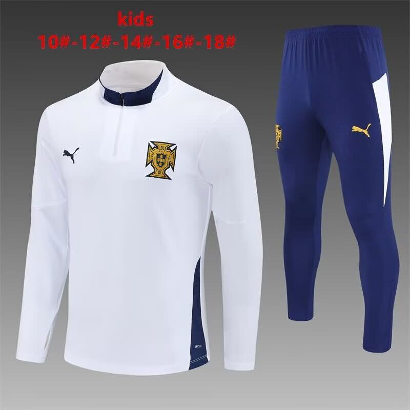 Kids AAA Quality Portugal 2025 White Soccer Tracksuit