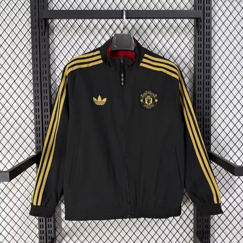 AAA Quality Manchester United 25/26 Black Red Reversible Soccer Windbreaker