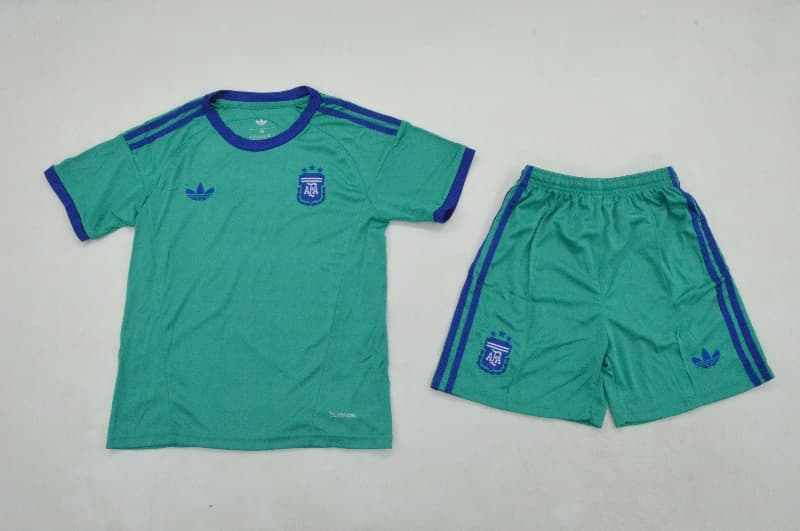 Kids Argentina 2026 World Cup Goalkeeper Green Soccer Jersey And Shorts Kids Argentina 2026 World Cup Goalkeeper Green Soccer Jersey And Shorts