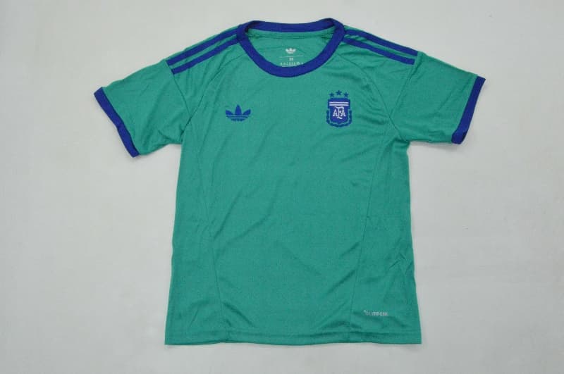 Kids Argentina 2026 World Cup Goalkeeper Green Soccer Jersey And Shorts