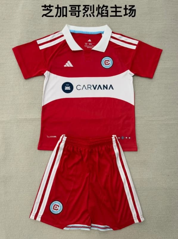 Kids Chicago Fire 2026 Home Soccer Jersey And Shorts Kids Chicago Fire 2026 Home Soccer Jersey And Shorts