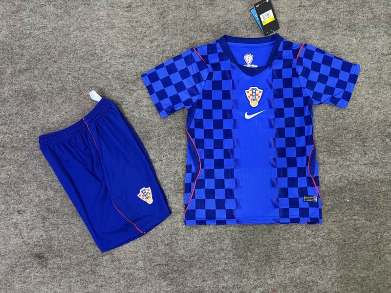 Kids Croatia 2026 World Cup Away Soccer Jersey And Shorts