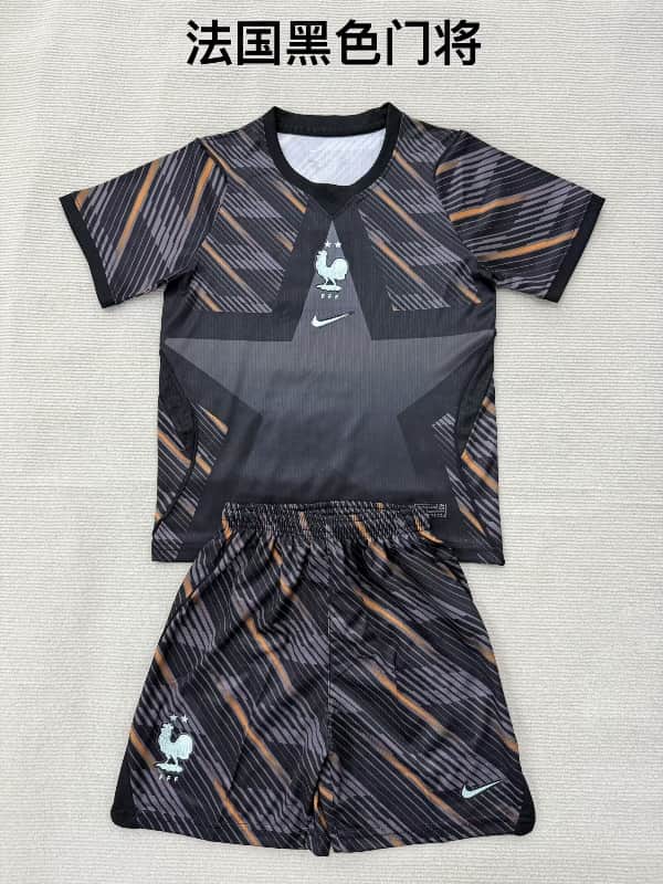 Kids France 2026 World Cup Goalkeeper Black Soccer Jersey And Shorts