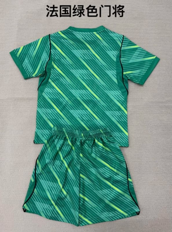 Kids France 2026 World Cup Goalkeeper Green Soccer Jersey And Shorts