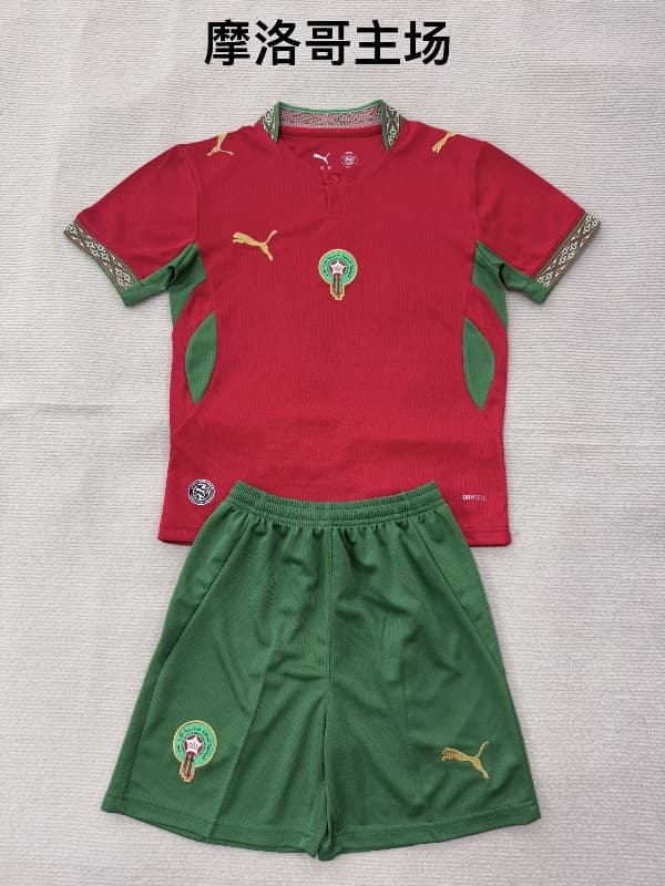 Kids Morocco 2026 World Cup Home Soccer Jersey And Shorts