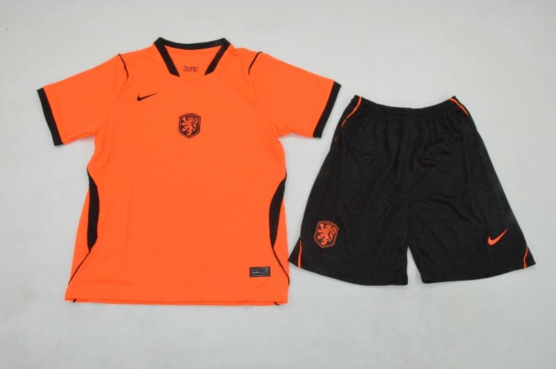 Kids Netherlands 2026 World Cup Home Soccer Jersey And Shorts